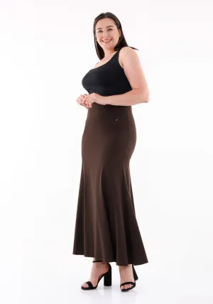 Plus Size Oversized Brown Maxi Fishtail Skirt