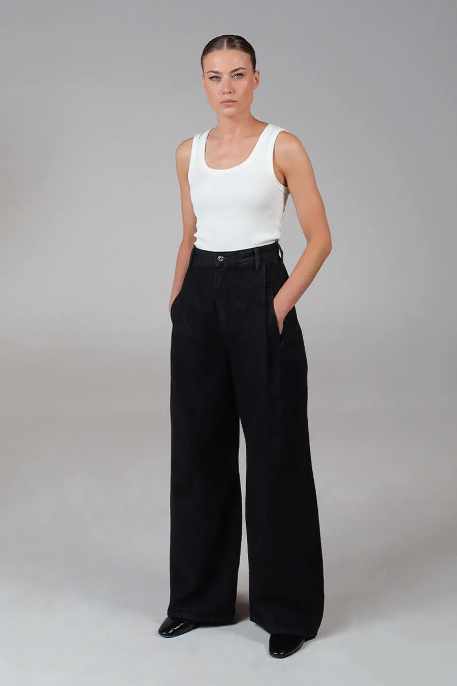 Raven Pleated Wide Leg - Black Swan