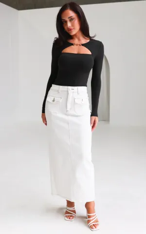 Sarika Denim Maxi Skirt - White