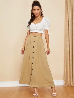 Single Breasted Maxi Solid Skirt