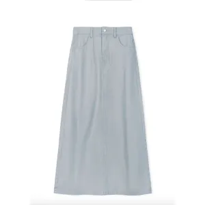 Slate Light Blue Denim Stitching Detail Maxi Skirt