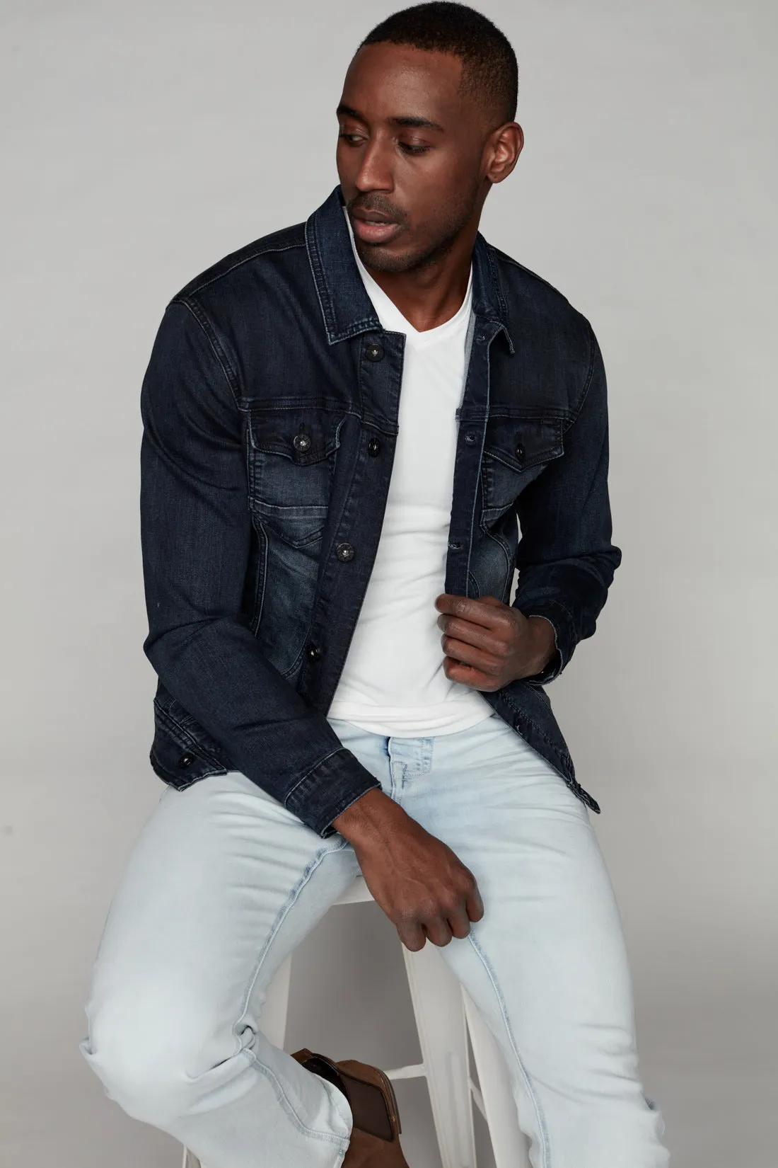 Slim Fit Classic Trucker Jean Jacket - Vintage Dark Indigo Rinse