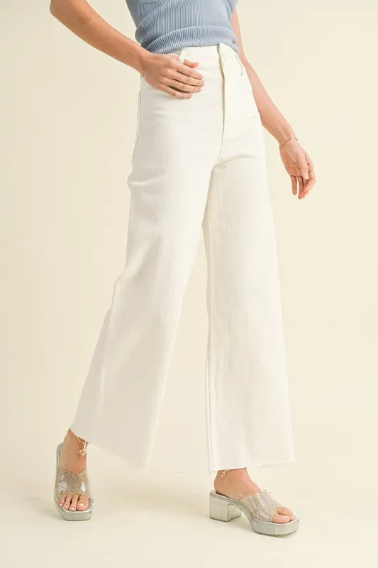 Straight Wide Leg Denim Pants Cream