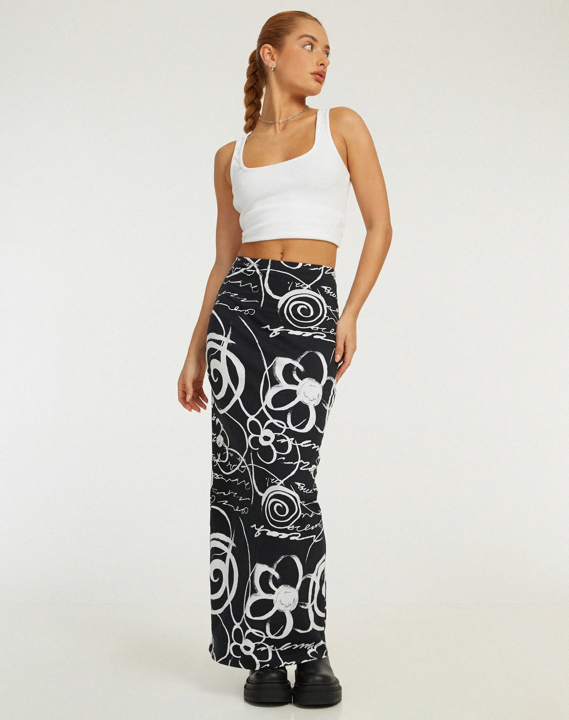 Tsuna Maxi Skirt in Mono Doodle Black