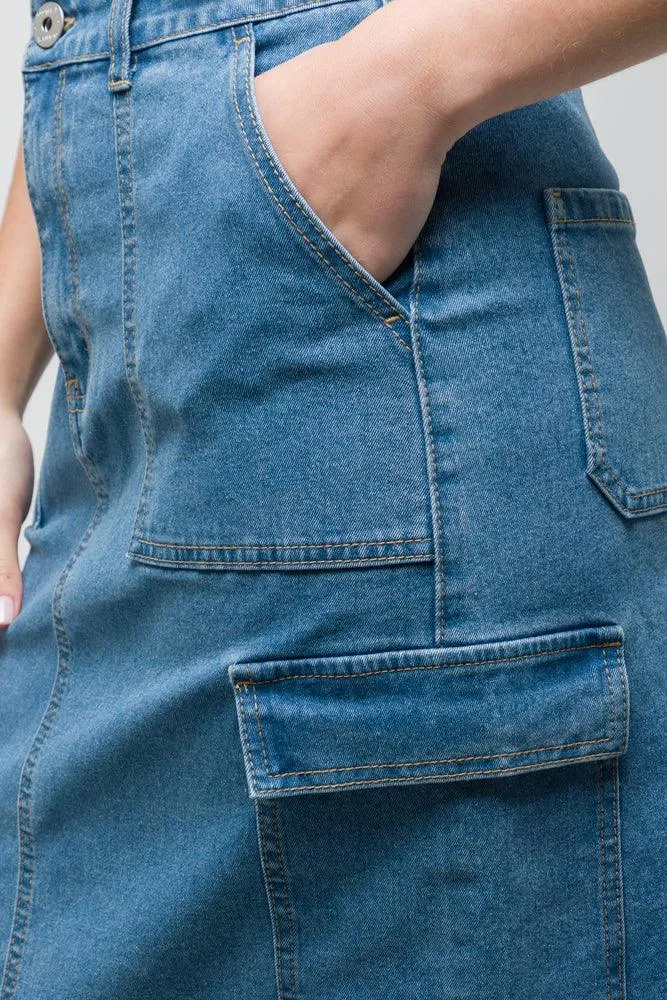 Utility Denim Skirt Mid Blue