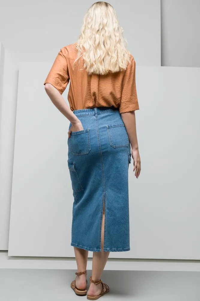 Utility Denim Skirt Mid Blue