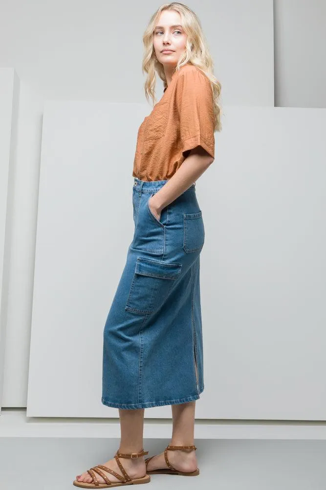 Utility Denim Skirt Mid Blue