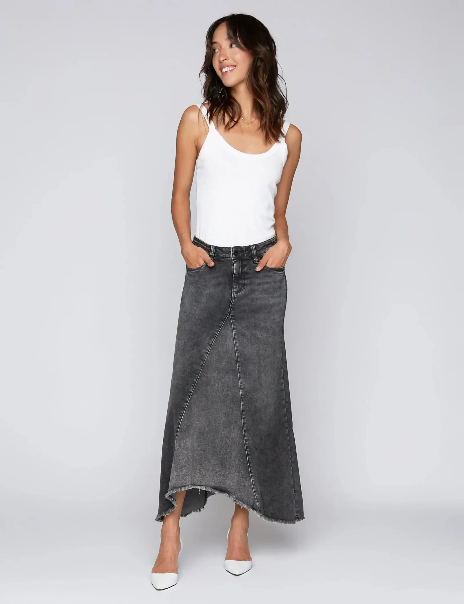 Wash Lab Selma Pieced Denim Maxi Skirt