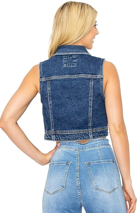 Wax Jeans Women's Juniors Classic Cropped Denim Vest