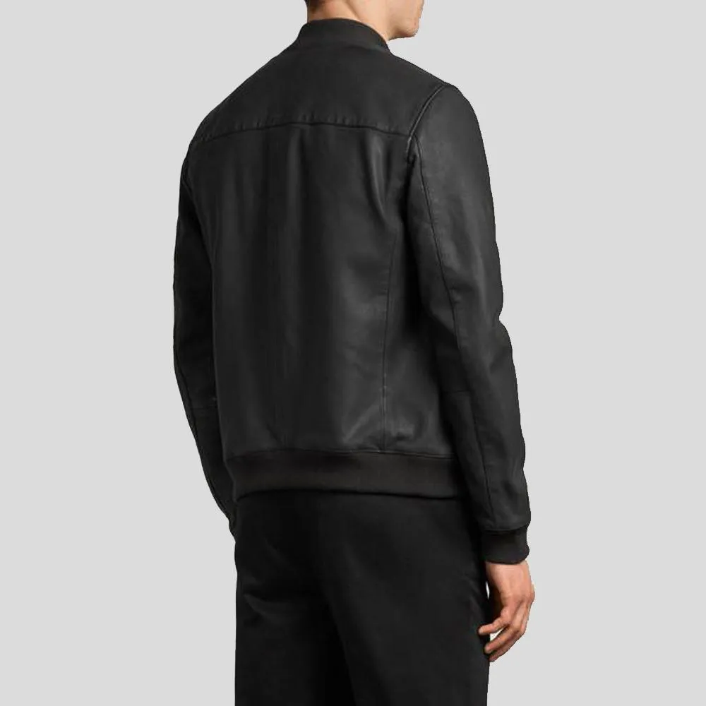 Wilt Black Bomber Leather Jacket for Men