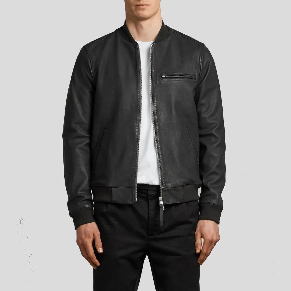 Wilt Black Bomber Leather Jacket for Men