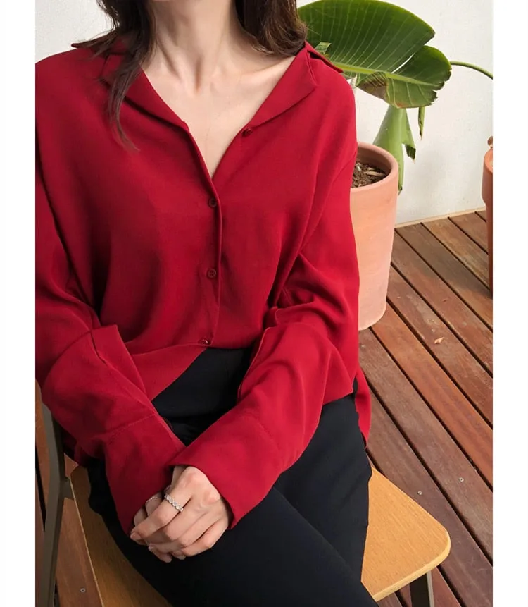 Women's Fashionable Single Breasted Shirt Loose Minimalist Style Tops