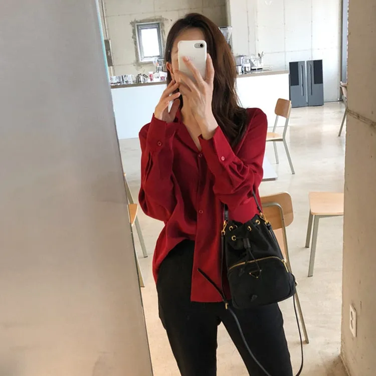 Women's Fashionable Single Breasted Shirt Loose Minimalist Style Tops